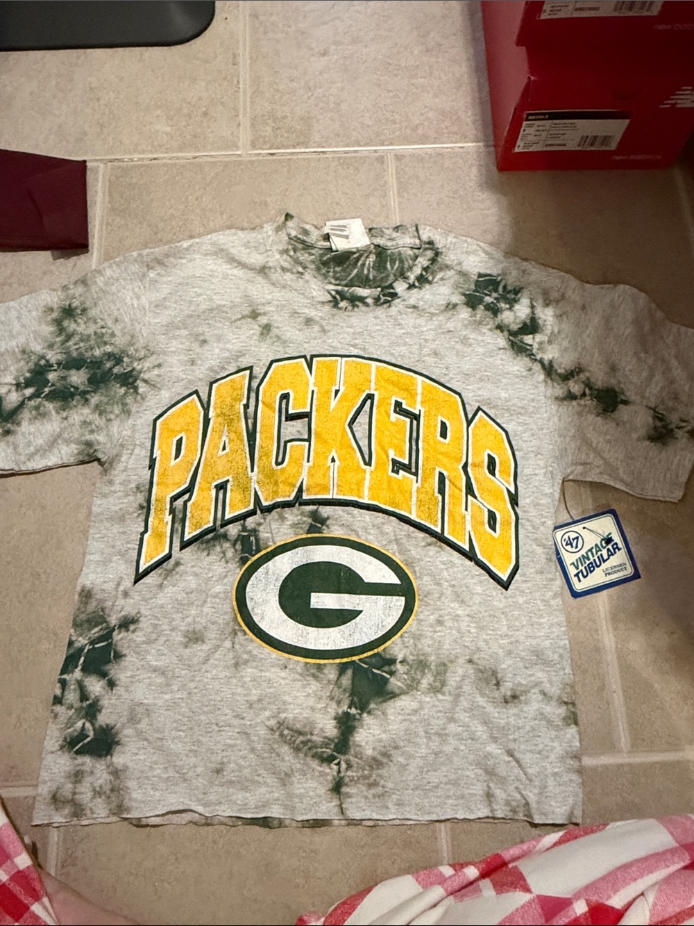 '47 Green Bay Packers Gray Tie-Dye Tee with Yellow & Green Logo